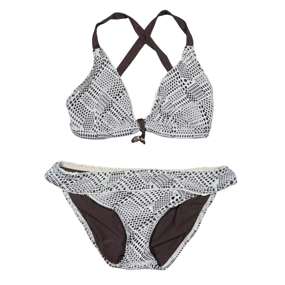 Y2k Lucky Brand Bikini Set Crochet Brown & Cream Size Medium